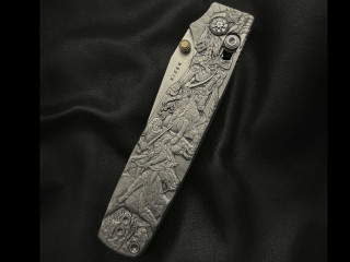 titanium knife with engraving, hand carving